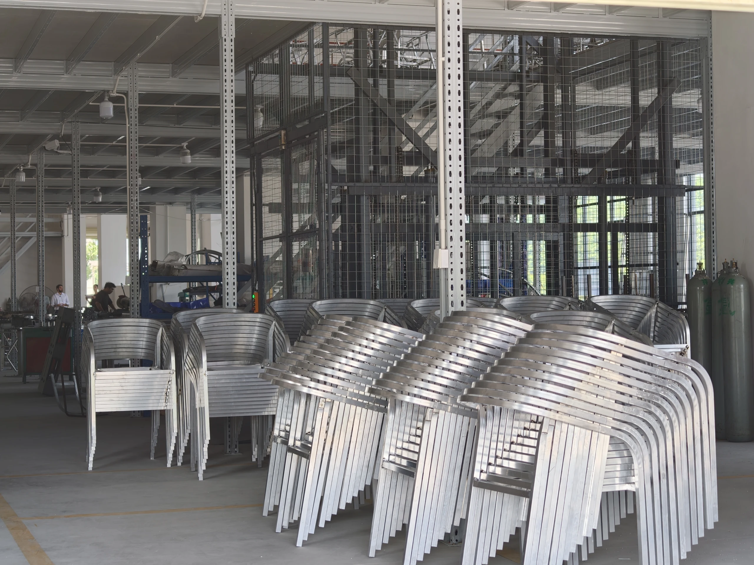 Chair frames at an intermediate stage of production.